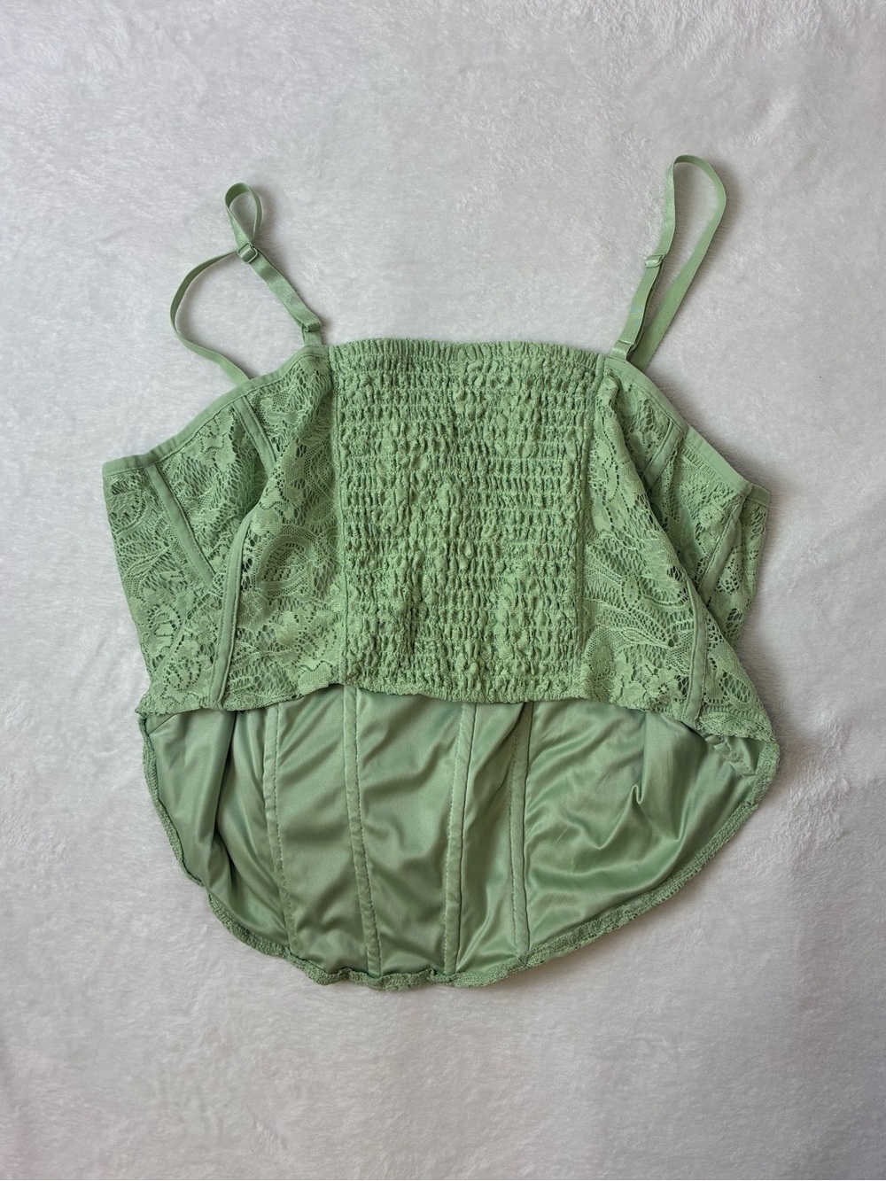 Light Sage Green Lace & Smocked Cami Top